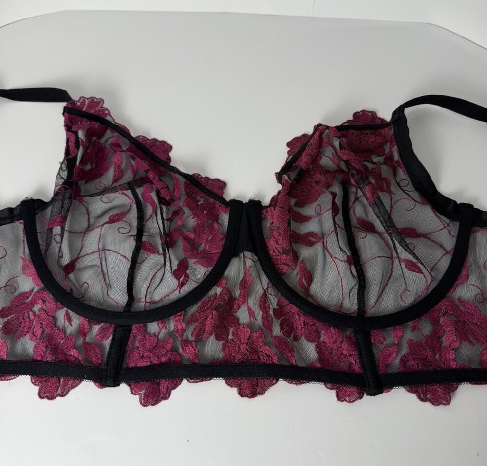 Torrid Curve Longline Lace Bralette Bra Black Pink Floral Mesh Size 3
